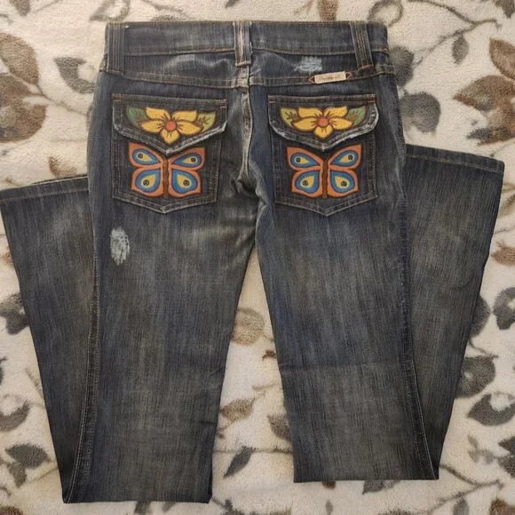 Frankie B Limited Edition Jeans - Embroidered Butterfly Pockets & Boot Cut Leg - Picture 6 of 14